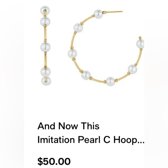 And now this.. gold tone faux pearl large hoop earring - Picture 5 of 5